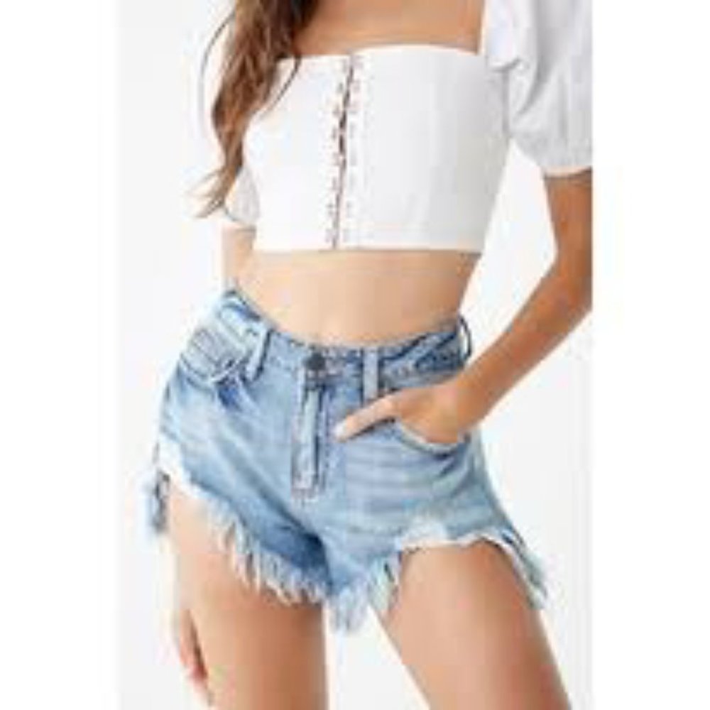 Frayed Cut-Off Denim Shorts -- Cello Jean